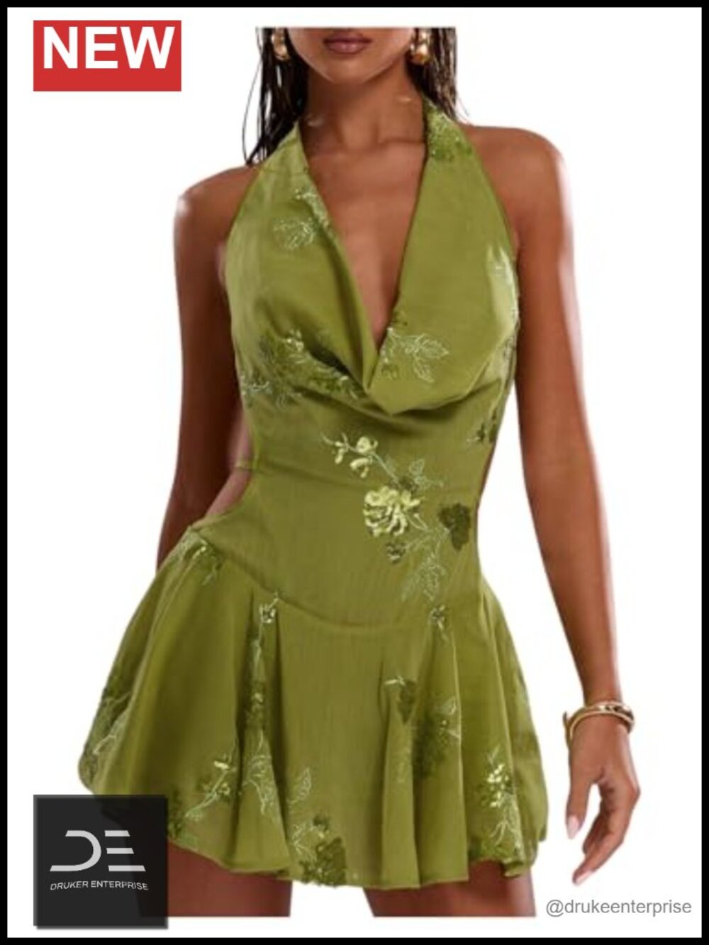 Sequin Halter Draped Mini Dress Floral A Line Tie Backless Sleeveless
